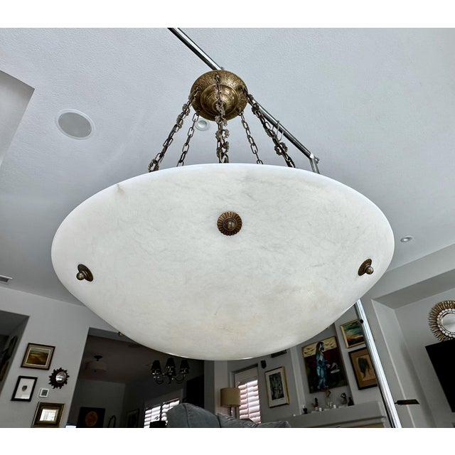 Large French Directoire Style Alabaster Chandelier Pendant Light For Sale - Image 12 of 17