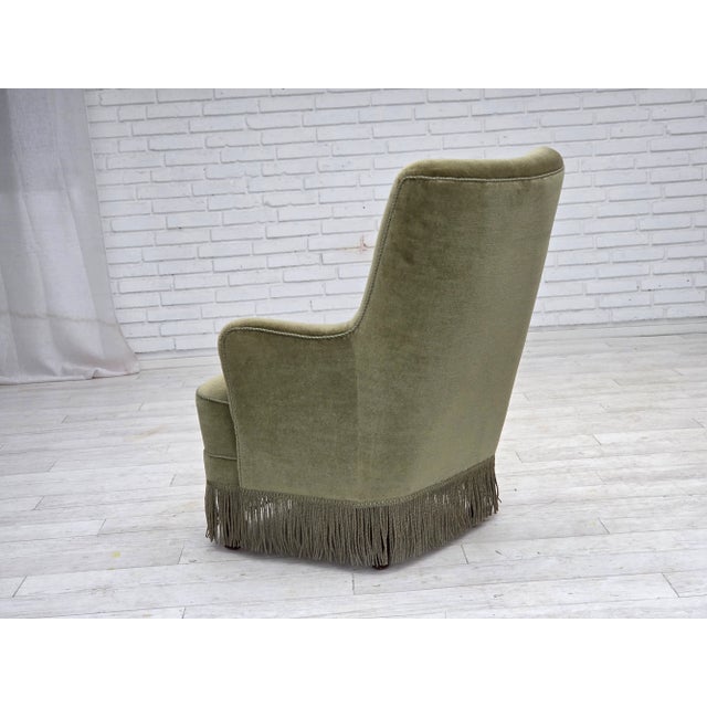 Danish Highback Armchair in Green Furniture Velour, 1970s For Sale - Image 9 of 17