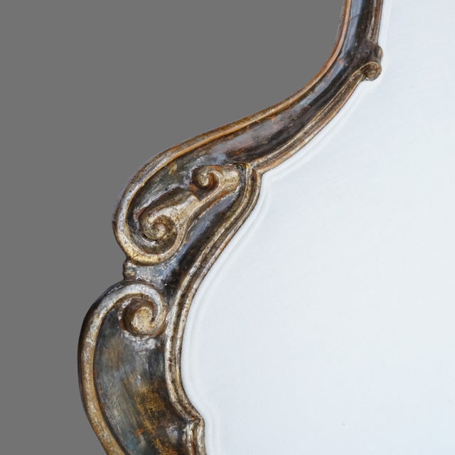 Wood Antique Italian Venetian Rococo King Headboard – Silver Parcel Gilt, Crypton Linen Re-Upholstery For Sale - Image 7 of 12