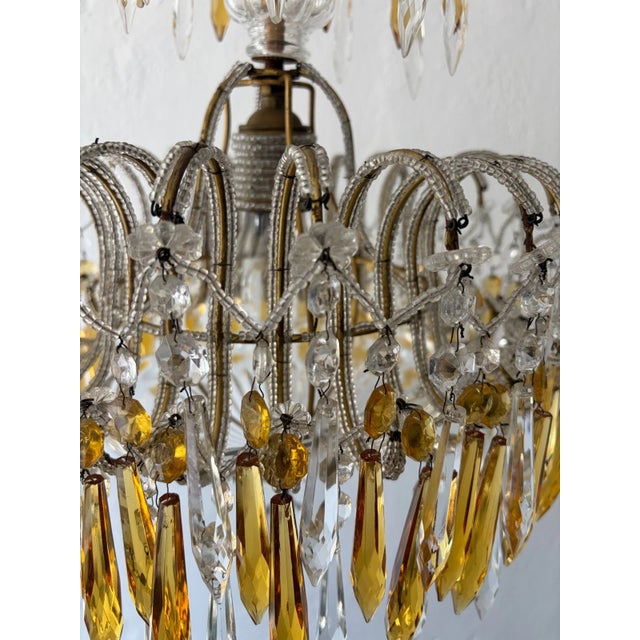 1920s Italian Micro-Beaded Tiered Yellow Crystal Prisms Chandelier C 1920 Amber For Sale - Image 5 of 12