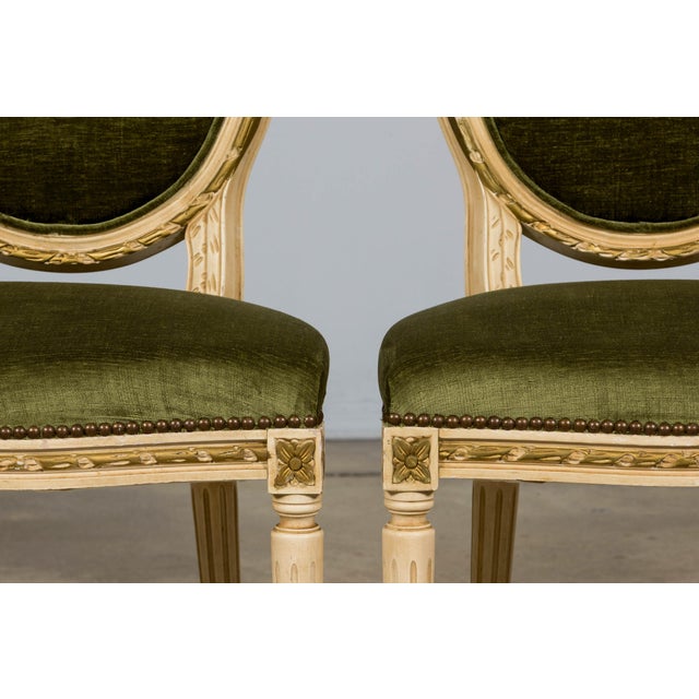 Antique French Louis XVI Style Dining Chairs in Olive Green Velvet - Set of 8 For Sale - Image 12 of 18