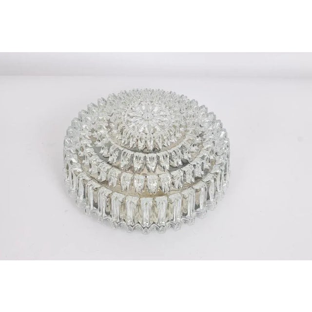 Large German Round Textured Glass Flushmount from Limburg, 1970s For Sale - Image 3 of 9