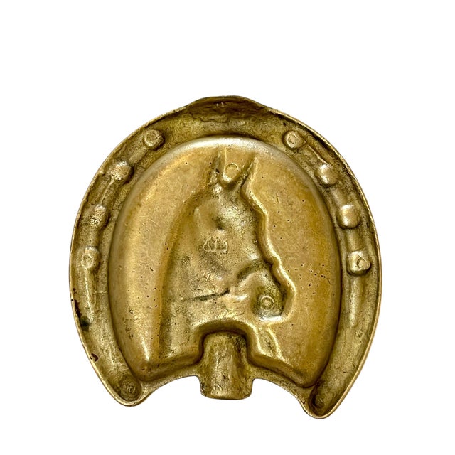 Mid 20th Century Vintage Brass Equestrian Horse and Horseshoe Ashtray For Sale - Image 5 of 6