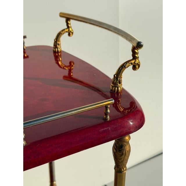 1970s Aldo Tura Red Parchment Bar Cart, Attributed For Sale In Los Angeles - Image 6 of 12