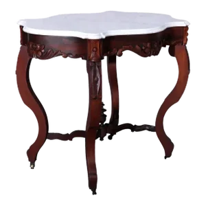 Antique Rococo Carved Walnut & Marble Turtle Top Parlor Table Circa 1880