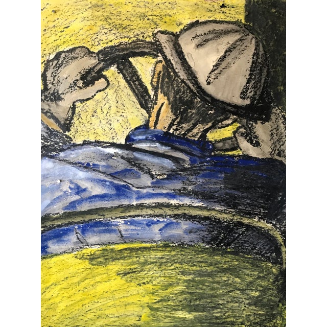 Mid Century "Driver With Hard Hat" Gouache and Oil Pastel Figurative 1960s Sf For Sale In Dallas - Image 6 of 8