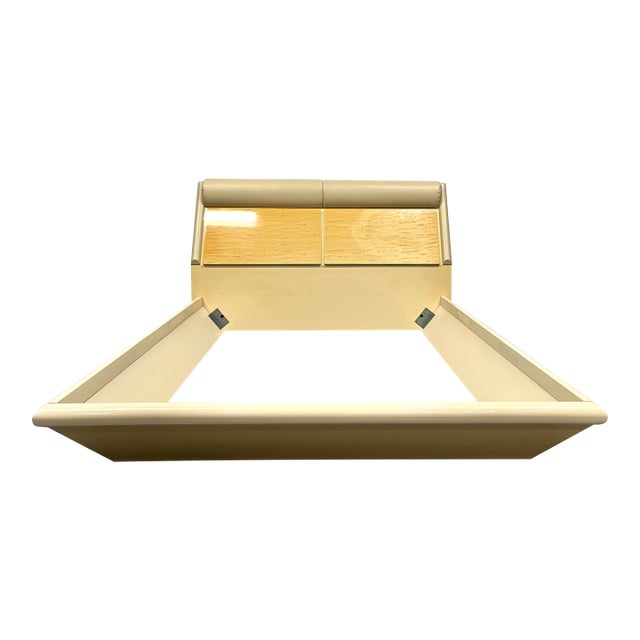 Giorgio Collection Burled Satinwood & Leather Queen Bed For Sale