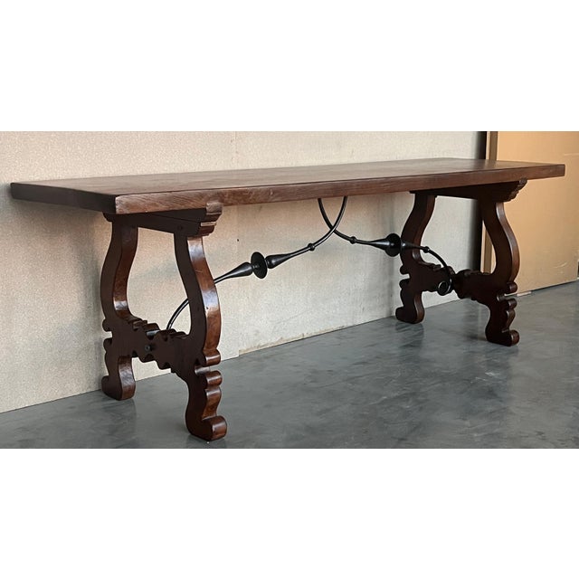 18th Dining or Console Table of Walnut with Lyre Legs and Heavy Top, Spain For Sale In Miami - Image 6 of 18