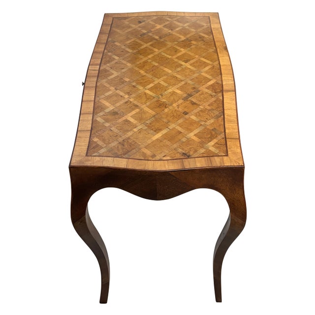 Brown Mid 20th Century Italian Walnut Parquetry Inlay Writing Table Desk For Sale - Image 8 of 10