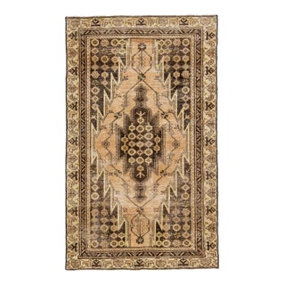 1960s Vintage Medallion Persian Distressed Wool Rug in Tan Color For Sale