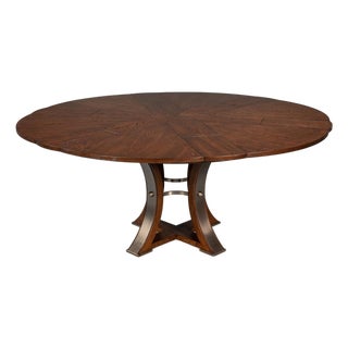Transitional Round Dining Table, Medium - Warm Brown Oak With Hammered Iron Accents For Sale