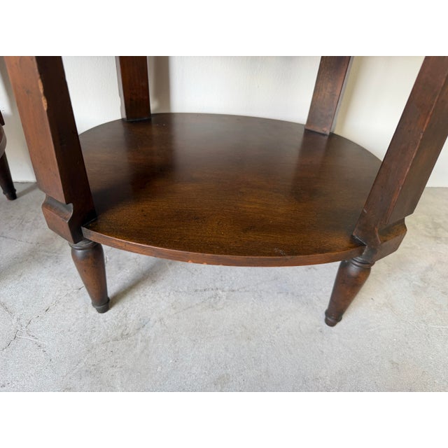 Vintage Baker Furniture French Regency Style Tambour Door Nightstands With Pierced Brass Gallery – A Pair For Sale - Image 10 of 12