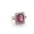 Early 20th Century Vivid Pink 7 Carat Radiant Cut Tourmaline Ring with Round Diamond Halo in 18K Go, Size 8 For Sale - Image 5 of 5