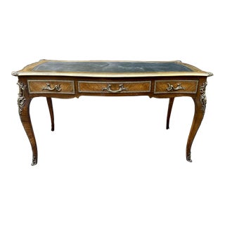 Antique Louis XV Style Burl Walnut Bronze Mounted Bureau Plat For Sale