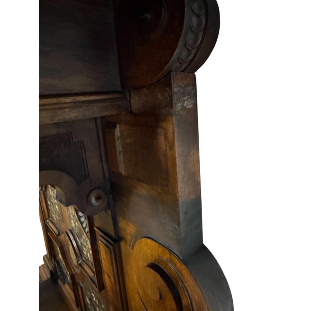 Fine German Renaissance Revival Walnut Console Table With Inlaid Marquetry and Provenance-Inscribed Rouge Marble TopCirca 1875–1890 For Sale - Image 10 of 18
