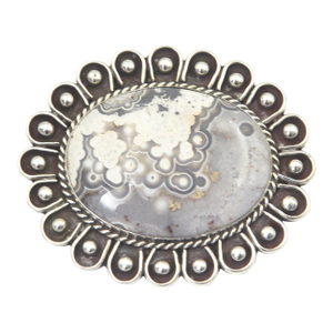 Southwestern Agate Sterling Silver Sun Flower Brooch