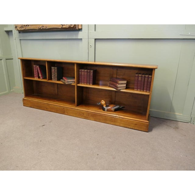 Wood Long Open Front Golden Walnut Bookcase, 1920s For Sale - Image 7 of 8