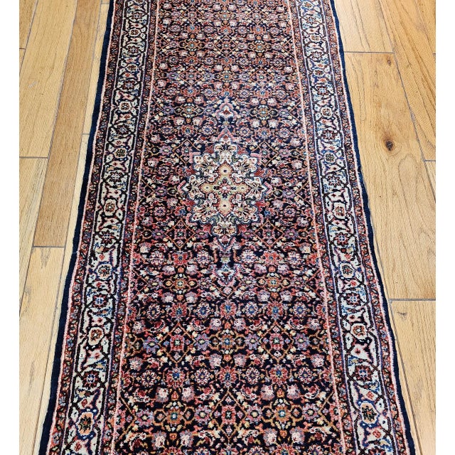 Vintage Tabriz Long Runner, Hand-Woven Wool, All Over Herati Pattern, Navy & Ivory, 3x16 For Sale - Image 16 of 16