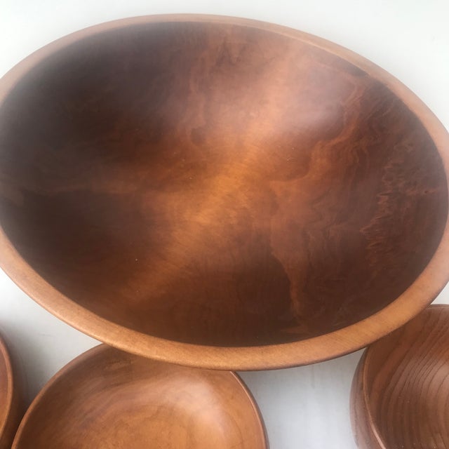 Mid-Century Modern Vintage Wood Bowl Salad Serving Set For Sale - Image 3 of 13