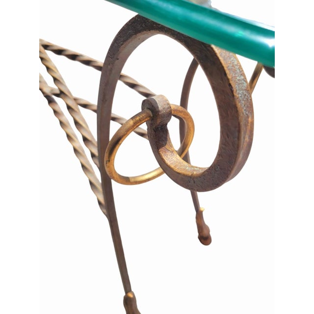 Vintage Italian Maitland Smith Style Scalloped Glass Top Iron Rope Hoof Foot Gold Console Table For Sale - Image 11 of 12