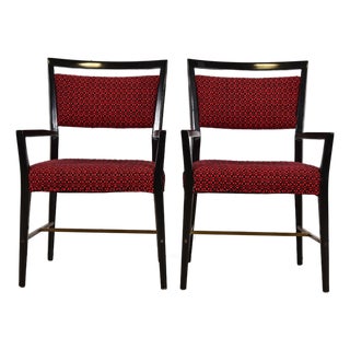 Paul McCobb Connoisseur Collection Black Lacquered Mahogany and Brass Armchairs, Pair For Sale