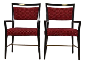 Paul McCobb Connoisseur Collection Black Lacquered Mahogany and Brass Armchairs, Pair