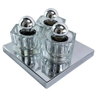 Wall Lamp in Ice Glass and Chrome from Peill & Putzler, 1970s For Sale