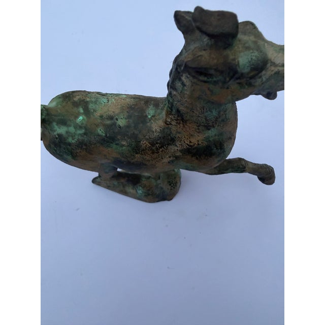 1970s Vintage Han Dynasty Style "Flying Horse of Gansu" Heavy Cast Metal Statue For Sale - Image 5 of 12