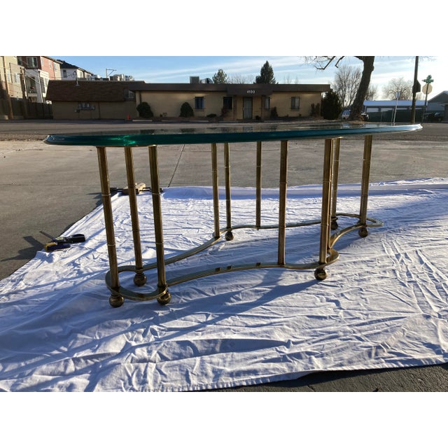Metal Mastercraft Brass "Race Track" Coffee Table in Faux Bamboo For Sale - Image 7 of 13