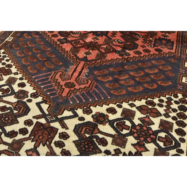 Hamedan Rug 4'3'' X 6'5'' Blue Wool Vintage Tribal Hand-Knotted Oriental Carpet For Sale - Image 4 of 12