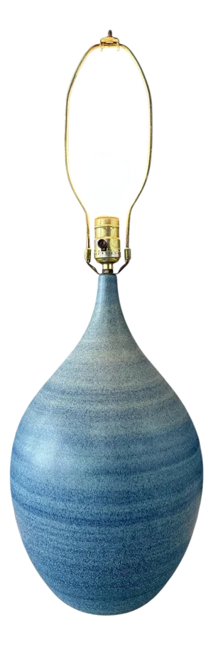 1970s Design Technics Teardrop Shaped Table Lamp With a Glaze of Blues & Gray, Unmarked