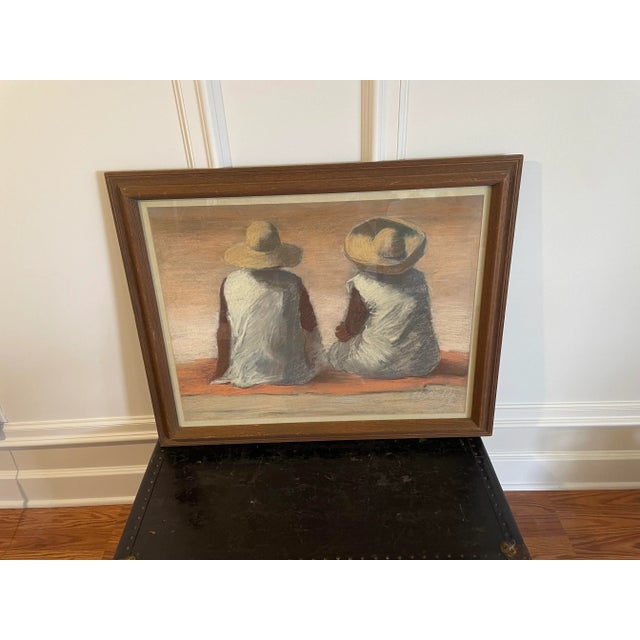 Late 20th Century Vintage Southwest Figures Original Pastel Fine Art Framed Drawing For Sale - Image 5 of 9