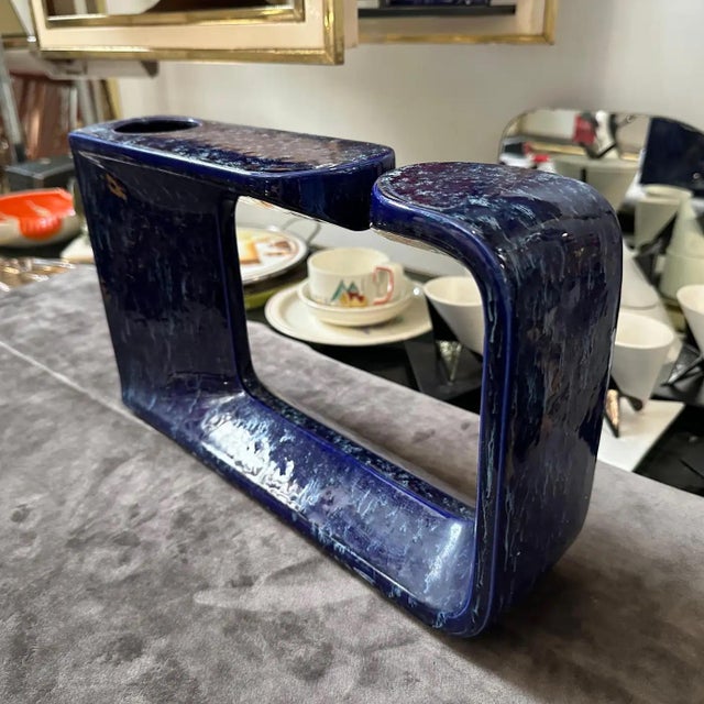 1970s Post Modern Blue Ceramic Vase by Rigon for Bertoncello For Sale - Image 10 of 10