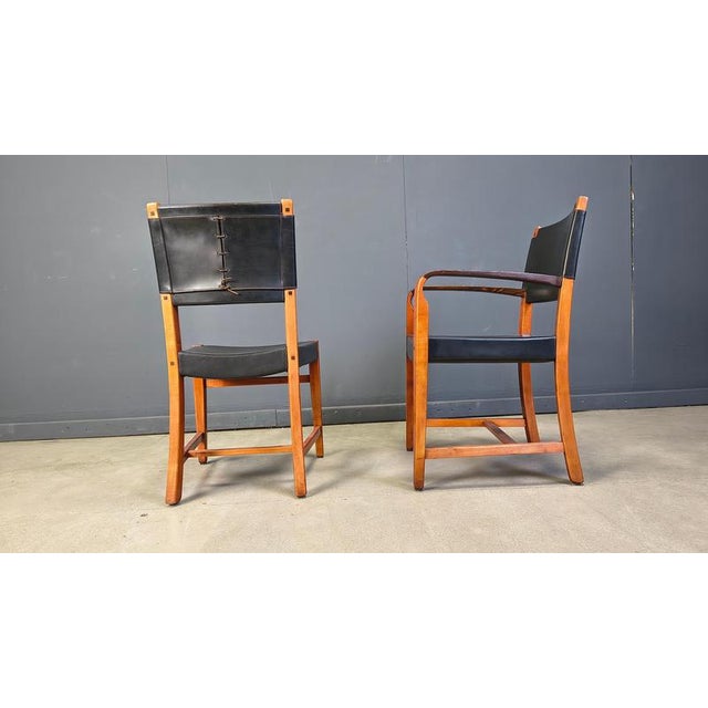Vintage Spanish Leather and Wood Dining Chairs, 1970s, Set of 6 For Sale - Image 4 of 16
