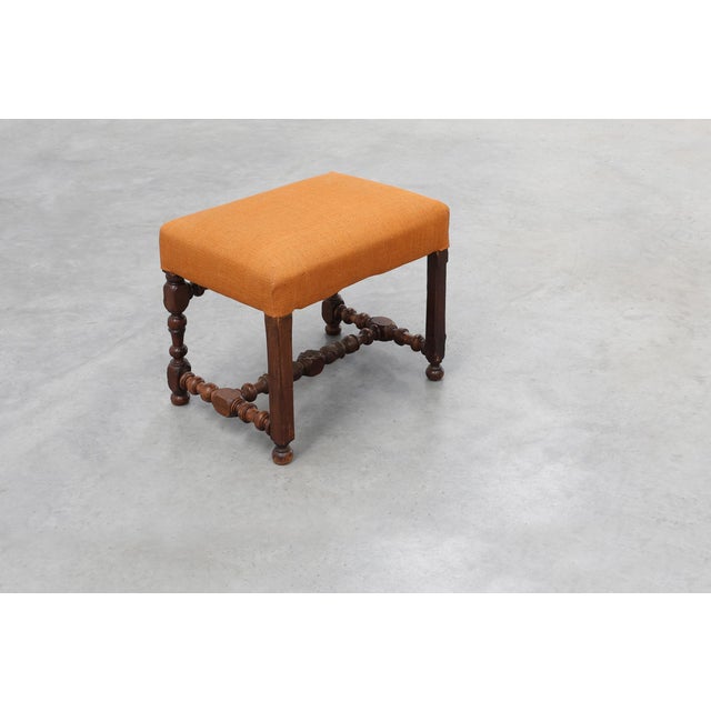 Louis XIII Walnut Stool with Carved Turned Stretchers and Upholstered Seat, France, 1600s For Sale - Image 11 of 12