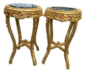 1990 French Louis XVI Gold Beech Marble Side Tables -Pair