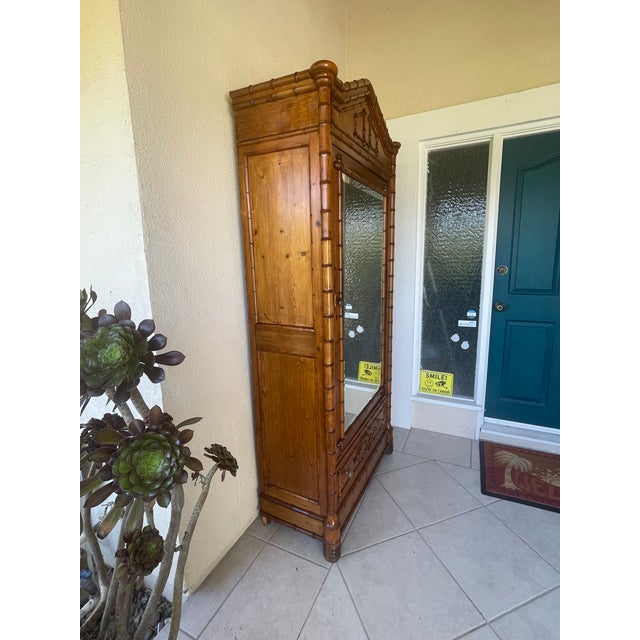 Antique French Armoire With Faux Bamboo & Pine Wood For Sale - Image 4 of 18