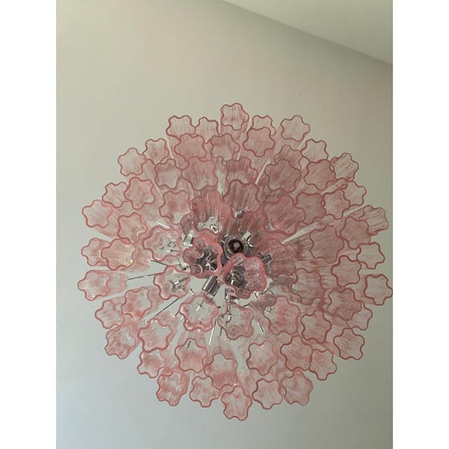 Early 21st Century Pink Tronchi Murano Glass Chandelier in Venini Style by Simoeng For Sale - Image 5 of 8