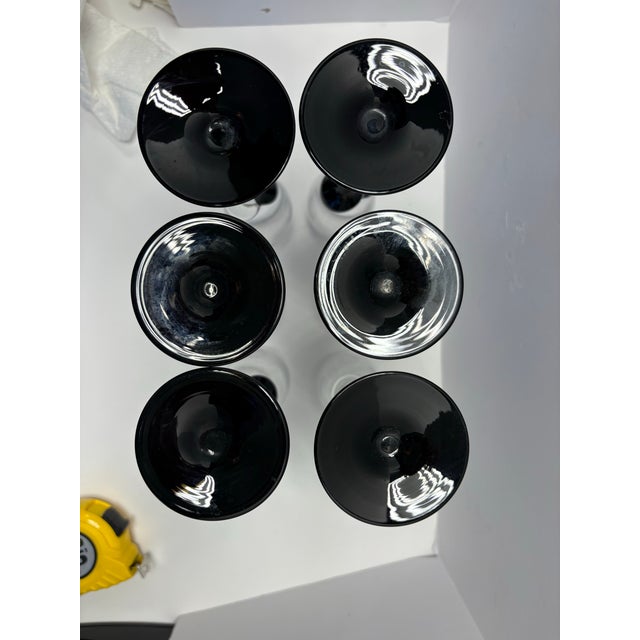 Late 20th Century Late 20th Century Sculptural Black Stem Champagne Flutes, Modern Art Glass Barware - Set of 6 For Sale - Image 5 of 6