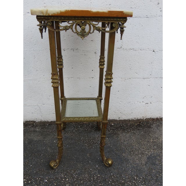 Late 19th Century Victorian Onyx Top Two Tiers Flower Statue Stand Pedestal Table 6343 For Sale - Image 5 of 17