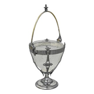 Antique Simpson Hall Miller Art Nouveau Silver Plated Sugar Bowl W Glass Insert For Sale