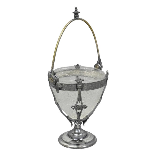 Antique Simpson Hall Miller Art Nouveau Silver Plated Sugar Bowl W Glass Insert For Sale