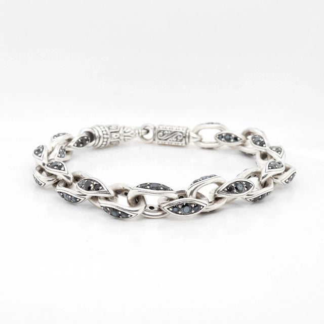 Metal Konstantino Plato Sterling Silver & Black Spinel Cable Link Bracelet For Sale - Image 7 of 12