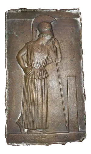 1950s Minerva Meditating Acropolis of Athens Mourning Athena Bronze Relief Plaque Replica