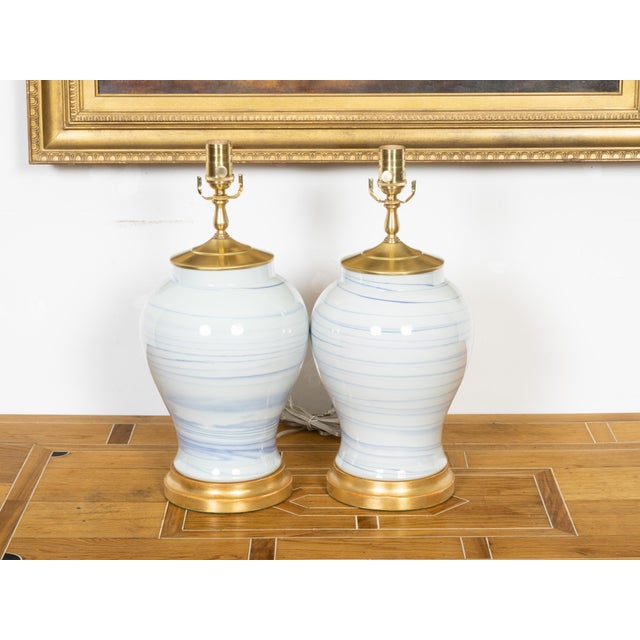 Asian Modern Porcelain Vases Table Lamps - Pair For Sale - Image 4 of 10