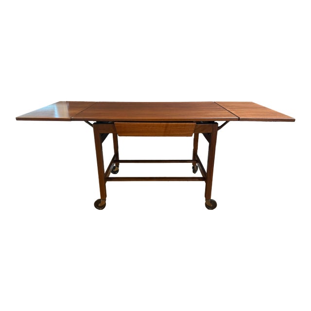 Mid-Century Modern Teak Drop-Leaf Tea Serving Cart — Jens Risom Style, Circa 1960s For Sale