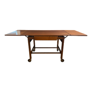 Mid-Century Modern Teak Drop-Leaf Tea Serving Cart — Jens Risom Style, Circa 1960s