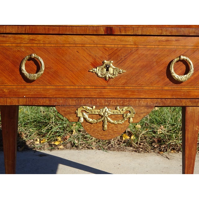Louis XVI Marquetry Chest of Drawers in Wood with Bronze and Marble For Sale - Image 9 of 18