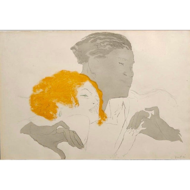 Marcel Vertès, Art Deco Jazz Age Paris Interracial Couple Lovers Marcel Vertes Color Lithograph, 1924 For Sale - Image 4 of 11
