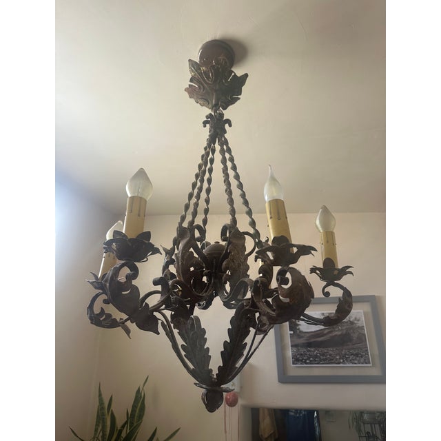 Metal Early 20th Century Elegant Hand-Forged Mizner Iron Chandelier For Sale - Image 7 of 9